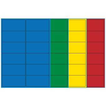 A4-12 smal, 12 Utstansede etiketter/ark, 99,1 x 47,5 mm, (blå, grønn, gul eller rød) 100 ark - A4-etiketter, Fargede