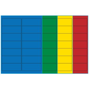 A4-14, 14 Utstansede etiketter/ark, 99,1 x 38,1 mm, (blå, grønn, gul eller rød) 100 ark - A4-etiketter, Fargede