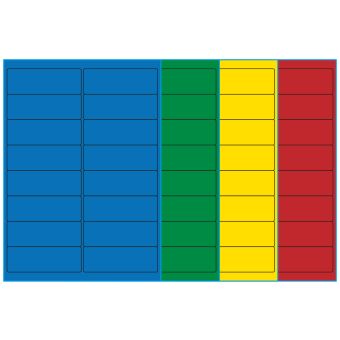 A4-16, 16 Utstansede etiketter/ark, 99,1 x 33,9 mm, (blå, grønn, gul eller rød) 100 ark - A4-etiketter, Fargede