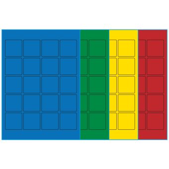 A4-20, 20 Utstansede etiketter/ark, 45,0 x 45,0 mm, (bl&aring;, gr&oslash;nn, gul eller r&oslash;d) 100 ark - 