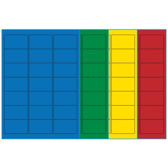 A4-21, 21 Utstansede etiketter/ark, 63,5 x 38,1 mm, (blå, grønn, gul eller rød) 100 ark - A4-etiketter, Fargede