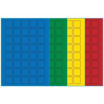 A4-40 kvad., 40 Utstansede etiketter/ark, 30,0 x 30,0 mm, (bl&aring;, gr&oslash;nn, gul eller r&oslash;d) 100 ark - 