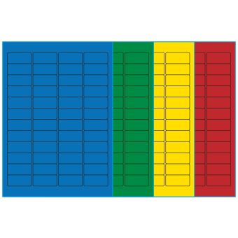 A4-48, 48 Utstansede etiketter/ark, 45,7 x 21,2 mm, (blå, grønn, gul eller rød) 100 ark - A4-etiketter, Fargede