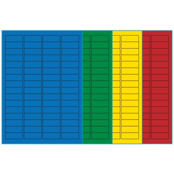 A4-64, 64 Utstansede etiketter/ark, 45,7 x 16,9 mm, (bl&aring;, gr&oslash;nn, gul eller r&oslash;d) 100 ark - 