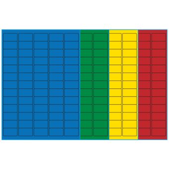 A4-65, 65 Utstansede etiketter/ark, 38,1 x 21,2 mm, (blå, grønn, gul eller rød) 100 ark - A4-etiketter, Fargede