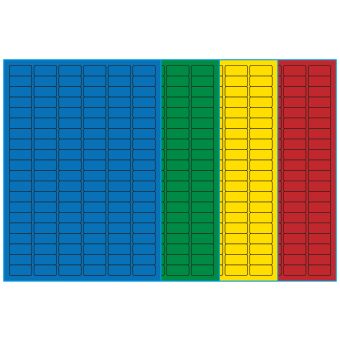 A4-120, 120 Utstansede etiketter/ark, 30,0 x 14,0 mm, (blå, grønn, gul eller rød) 100 ark - A4-etiketter, Fargede
