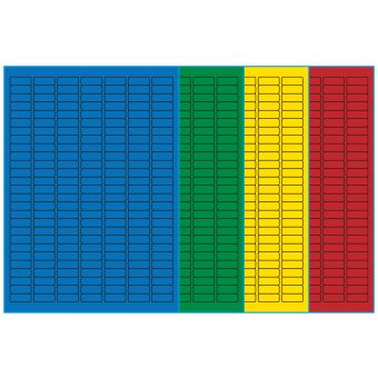 A4-189, 189 Utstansede etiketter/ark, 25,4 x 10,0 mm, (bl&aring;, gr&oslash;nn, gul eller r&oslash;d) 100 ark - 