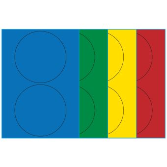 A4-&Oslash;140, 2 Utstansede etiketter/ark, &Oslash;140 mm, (bl&aring;, gr&oslash;nn, gul eller r&oslash;d) 100 ark - 