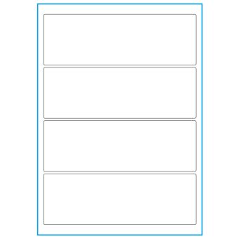 A4-4 smal, 4 Utstansede etiketter/ark, 195 x 65 mm, hvit matt, 100 ark - 