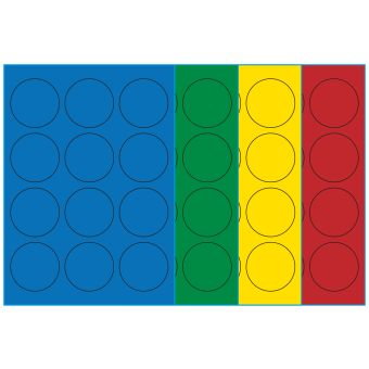 A4-Ø60, 12 Utstansede etiketter/ark, Ø60,0  mm, (blå, grønn, gul eller rød) 100 ark - A4-etiketter, Fargede