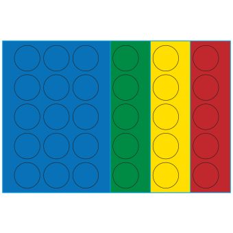 A4-&Oslash;50, 15 Utstansede etiketter/ark, &Oslash;50 mm, (bl&aring;, gr&oslash;nn, gul eller r&oslash;d) 100 ark - 