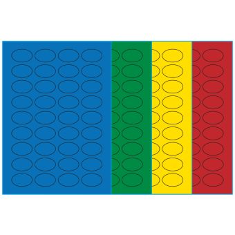 A4-36 ovale, 36 Utstansede etiketter/ark, 40,0 x 25,0 mm, (bl&aring;, gr&oslash;nn, gul eller r&oslash;d) 100 ark - 