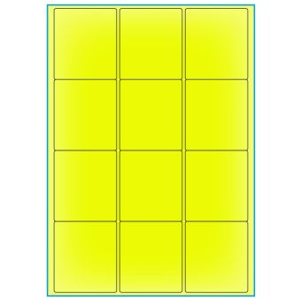 A4-12 gul neon, 12 Utstansede etiketter/ark, 63,5 x 72,0 mm, 00 ark - A-4 etiketter gul neon