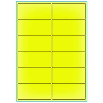 A4-12 smal gul neon, 12 Utstansede etiketter/ark, 99,1 x 47,5 mm, 100 ark - A-4 etiketter gul neon