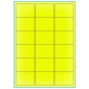 A4-18 gul neon, 18 Utstansede etiketter/ark, 63,5 x 46,6 mm, 100 ark - A-4 etiketter gul neon