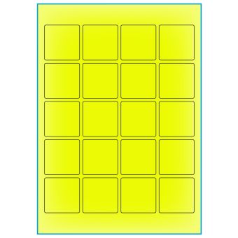 A4-20 gul neon, 20 Utstansede etiketter/ark, 45,0 x 45,0 mm, 100 ark - A-4 etiketter gul neon