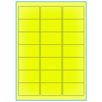 A4-21 gul neon, 21 Utstansede etiketter/ark, 63,5 x 38,1 mm, 100 ark - A-4 etiketter gul neon