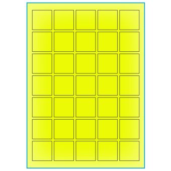 A4-35 gul neon, 35 Utstansede etiketter/ark, 35,0 x 35,0 mm, 100 ark - A-4 etiketter gul neon