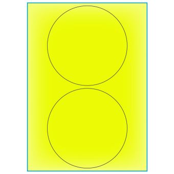 A4-Ø140 gul neon, 2 Utstansede etiketter/ark, Ø140 mm, 100 ark - A-4 etiketter gul neon