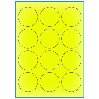 A4-Ø60 gul neon, 12 Utstansede etiketter/ark, Ø60,0 mm, 100 ark - A-4 etiketter gul neon