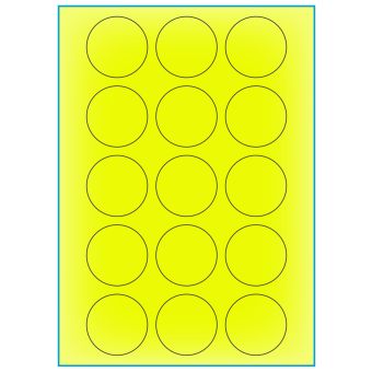 A4-Ø50 gul neon, 15 Utstansede etiketter/ark, Ø50 mm, 100 ark - A-4 etiketter gul neon