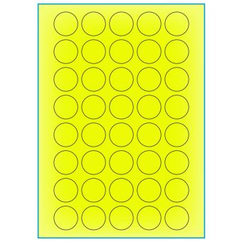 A4-Ø30 gul neon, 40 Utstansede etiketter/ark, Ø30 mm, 100 ark - A-4 etiketter gul neon