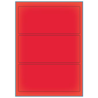 A4-3 rød neon, 3 Utstansede etiketter/ark, 198,0 x 85,0 mm, 100 ark - Etiketter i ark for skrivere
