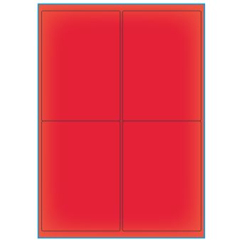 A4-4 rød neon, 4 Utstansede etiketter/ark, 99,1 x 139,0 mm, 100 ark - Etiketter i ark for skrivere