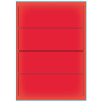 A4-4 smal rød neon, 4 Utstansede etiketter/ark, 195,0 x 65,0 mm, 100 ark - Etiketter i ark for skrivere