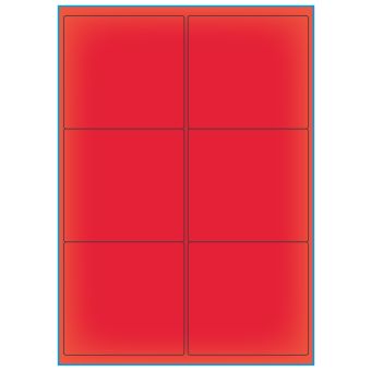 A4-6 rød neon, 6 Utstansede etiketter/ark, 99,1 x 93,1 mm, 100 ark - A-4 etiketter rød neon
