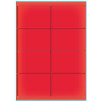 A4-8 rød neon, 8 Utstansede etiketter/ark, 99,1 x 67,7 mm, 100 ark - A-4 etiketter rød neon