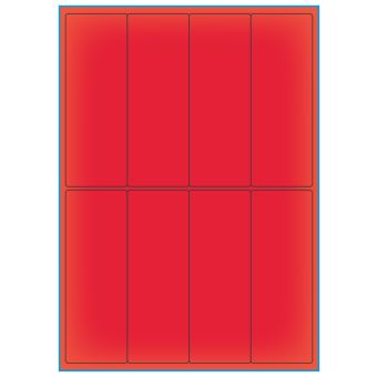 A4-8 smal rød neon, 8 Utstansede etiketter/ark, 50,0 x 140,0 mm, 100 ark - A-4 etiketter rød neon