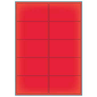 A4-10 rød neon, 10 Utstansede etiketter/ark, 99,1 x 57,0 mm, 100 ark - A-4 etiketter rød neon