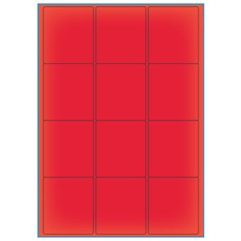 A4-12 rød neon, 12 Utstansede etiketter/ark, 63,5 x 72,0 mm, 100 ark - A-4 etiketter rød neon
