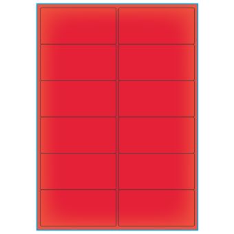 A4-12 smal rød neon, 12 Utstansede etiketter/ark, 99,1 x 47,5 mm, 100 ark - A-4 etiketter rød neon