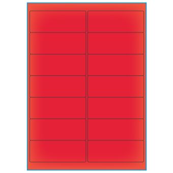 A4-14 rød neon, 14 Utstansede etiketter/ark, 99,1 x 38,1 mm, 100 ark - A-4 etiketter rød neon