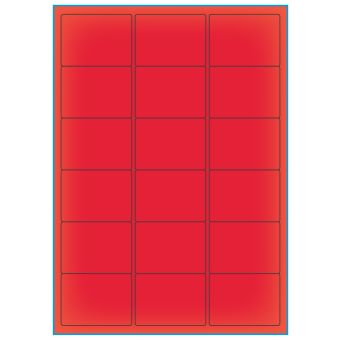 A4-18 rød neon, 18 Utstansede etiketter/ark, 63,5 x 46,6 mm, 100 ark - A-4 etiketter rød neon