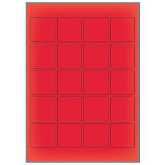 A4-20 rød neon, 20 Utstansede etiketter/ark, 45,0 x 45,0 mm, 100 ark - A-4 etiketter rød neon