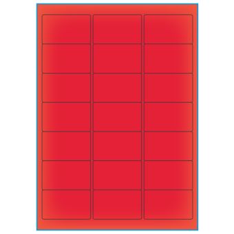 A4-21 rød neon, 21 Utstansede etiketter/ark, 63,5 x 38,1 mm, 100 ark - A-4 etiketter rød neon
