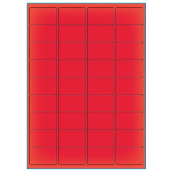 A4-36 rød neon, 36 Utstansede etiketter/ark, 48,0 x 31,0 mm, 100 ark - A-4 etiketter rød neon