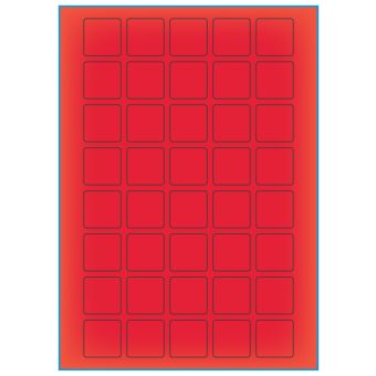 A4-40 kvad. rød neon, 40 Utstansede etiketter/ark, 30,0 x 30,0 mm, 100 ark - A-4 etiketter rød neon