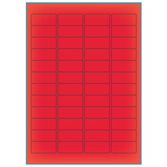 A4-48 rød neon, 48 Utstansede etiketter/ark, 45,7 x 21,2 mm, 100 ark - A-4 etiketter rød neon