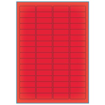 A4-64 rød neon, 64 Utstansede etiketter/ark, 45,7 x 16,9 mm, neon rød, 100 ark - A-4 etiketter rød neon