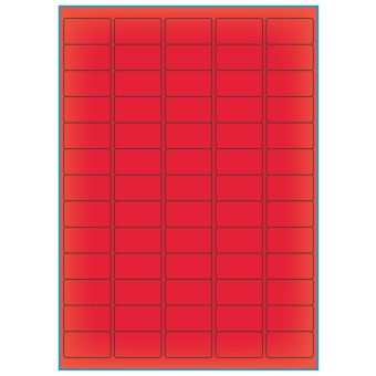 A4-etiketter, 65 stansade etiketter/ark, 38,1 x 21,2 mm, röd neon, 100 ark - A-4 etiketter rød neon