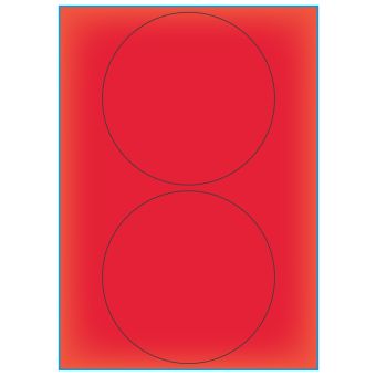 A4-Ø140 rød neon, 2 Utstansede etiketter/ark, Ø140 mm, 100 ark - A-4 etiketter rød neon