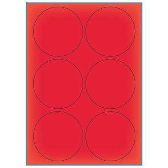 A4-Ø90 rød neon, 6 Utstansede etiketter/ark, Ø90,0 mm, 100 ark - A-4 etiketter rød neon