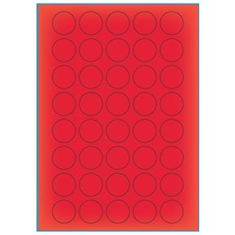 A4-Ø30 rød neon, 40 Utstansede etiketter/ark, Ø30 mm, 100 ark - A-4 etiketter rød neon