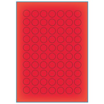 A4-Ø70 rød neon, 70 Utstansede etiketter/ark, Ø20 mm, 100 ark - A-4 etiketter rød neon