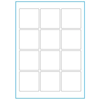 A4-12 kvad.,12 Utstansede etiketter/ark, 60,0 x 60,0 mm, hvit matt, 100 ark - 