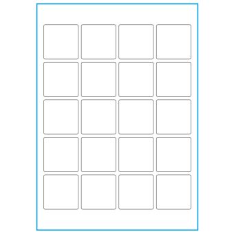 A4-20 kvad., 20 Utstansede etiketter/ark, 45,0 x 45,0 mm, hvit matt, 100 ark - A-4 etiketter, hvit matt